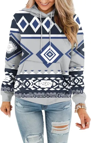Women's Aztec Ethnic Style Hoodies Sweatshirts Casual Western Print Tops Long Sleeve Pocket Hooded Sweatshirt