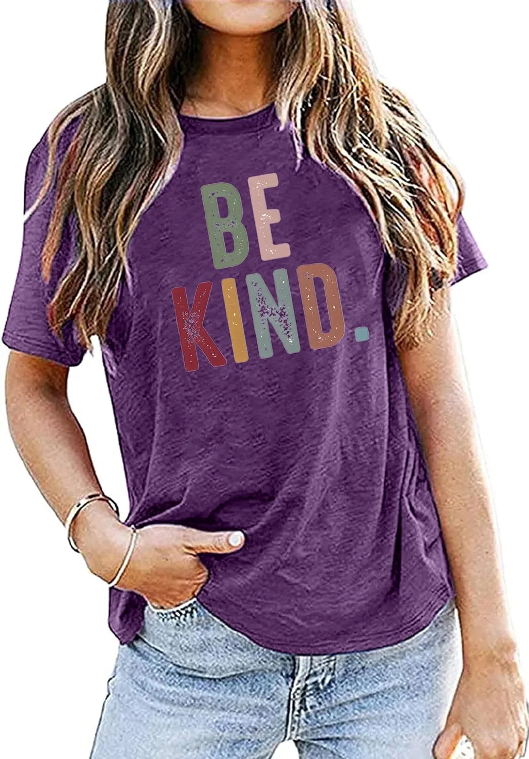 Women's Be Kind Shirt Graphic Tees Short Sleev Loose Fit Tshirts Cute Casual Summer Tops Teacher Shirts Beige L