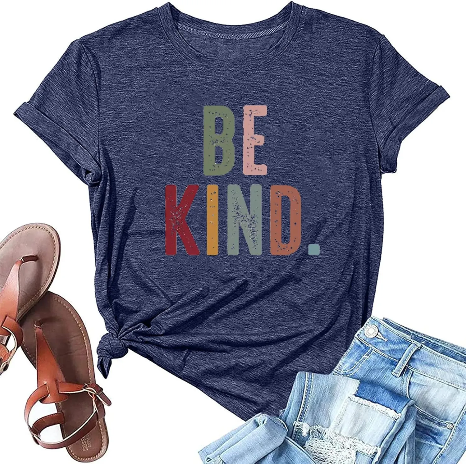 Women's Be Kind Shirt Graphic Tees Short Sleev Loose Fit Tshirts Cute Casual Summer Tops Teacher Shirts Beige L