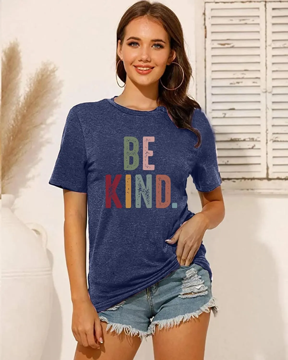 Women's Be Kind Shirt Graphic Tees Short Sleev Loose Fit Tshirts Cute Casual Summer Tops Teacher Shirts Beige L