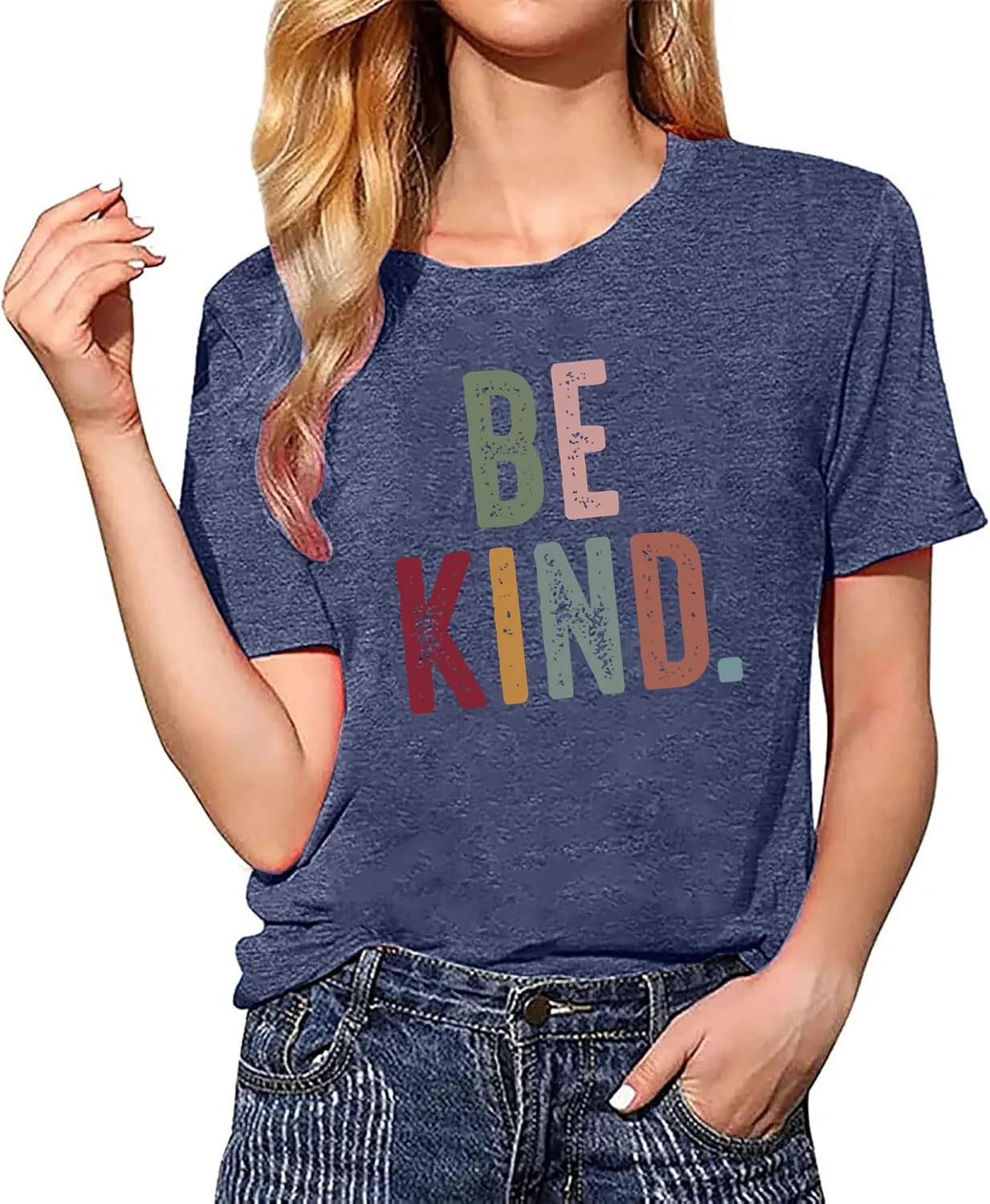 Women's Be Kind Shirt Graphic Tees Short Sleev Loose Fit Tshirts Cute Casual Summer Tops Teacher Shirts Beige L