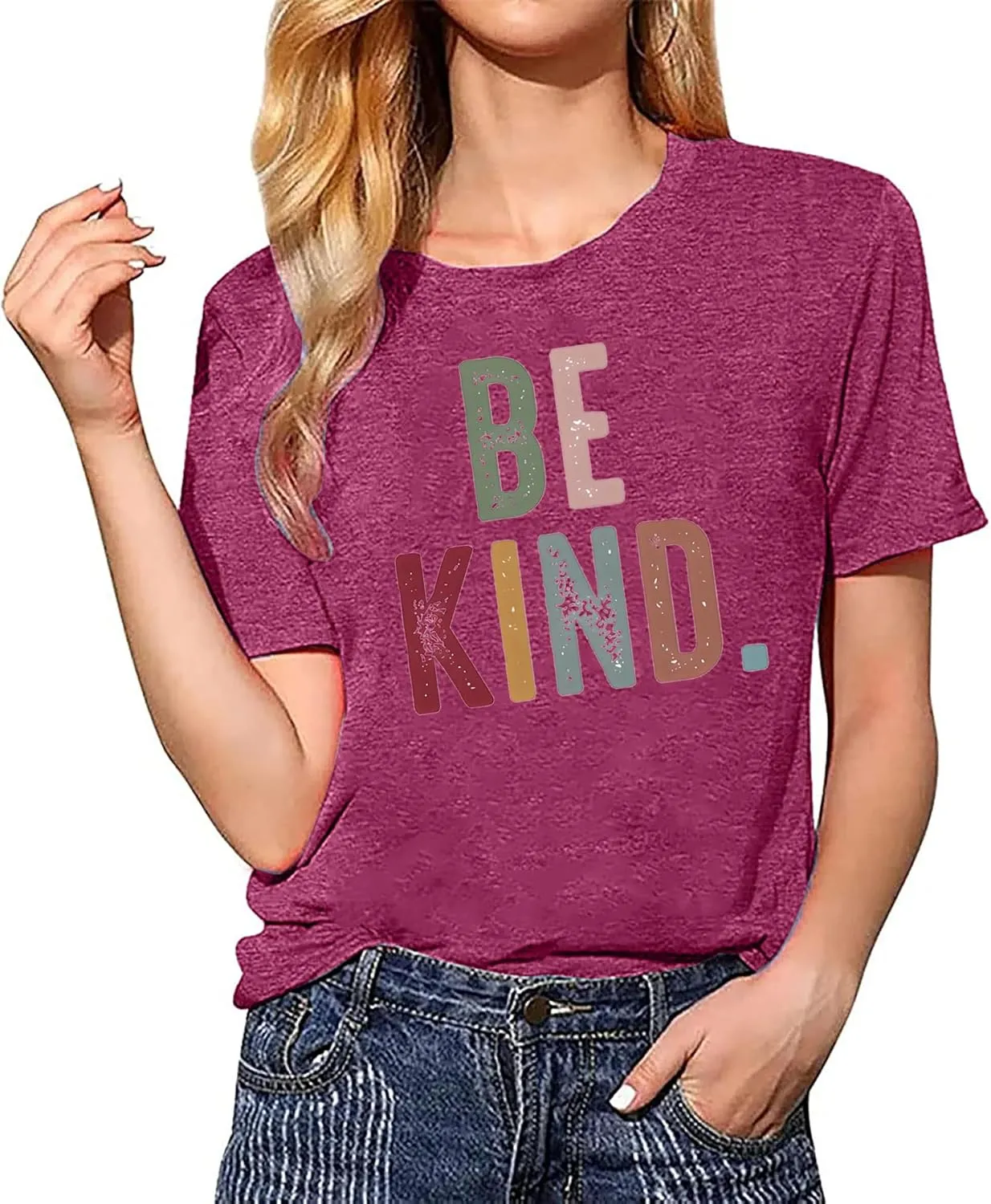 Women's Be Kind Shirt Graphic Tees Short Sleev Loose Fit Tshirts Cute Casual Summer Tops Teacher Shirts Beige L