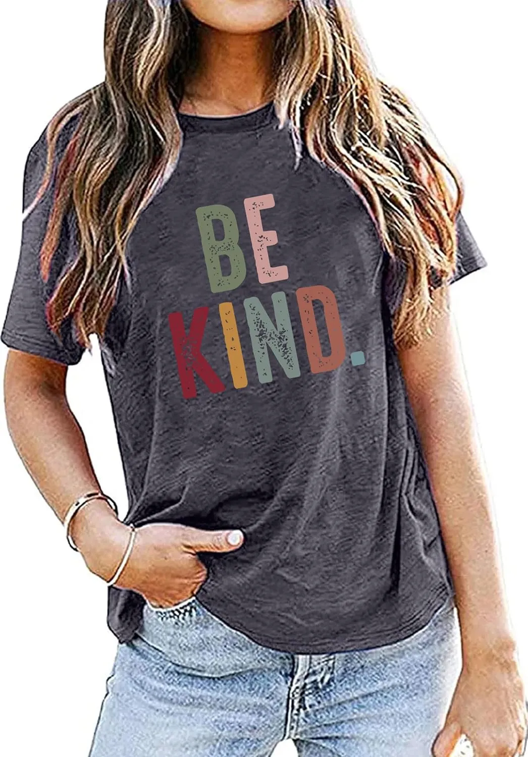 Women's Be Kind Shirt Graphic Tees Short Sleev Loose Fit Tshirts Cute Casual Summer Tops Teacher Shirts Beige L