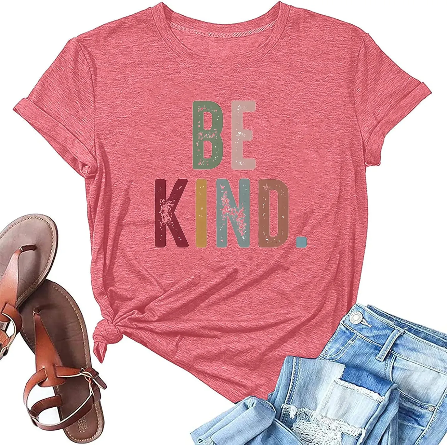 Women's Be Kind Shirt Graphic Tees Short Sleev Loose Fit Tshirts Cute Casual Summer Tops Teacher Shirts Beige L