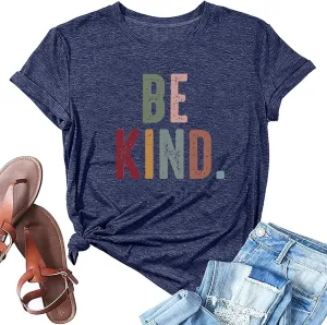 Women's Be Kind Shirt Graphic Tees Short Sleev Loose Fit Tshirts Cute Casual Summer Tops Teacher Shirts Beige L