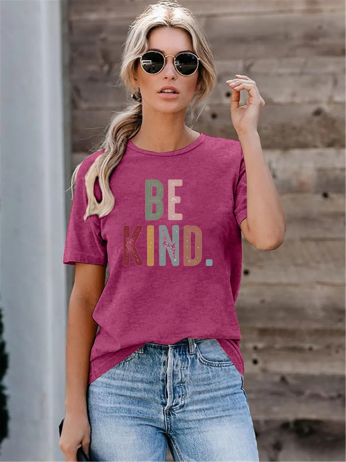 Women's Be Kind Shirt Graphic Tees Short Sleev Loose Fit Tshirts Cute Casual Summer Tops Teacher Shirts Beige L
