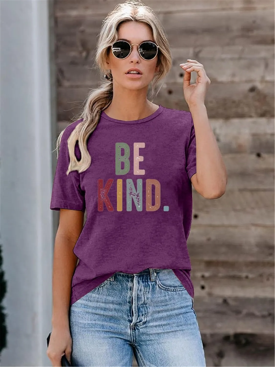 Women's Be Kind Shirt Graphic Tees Short Sleev Loose Fit Tshirts Cute Casual Summer Tops Teacher Shirts Beige L