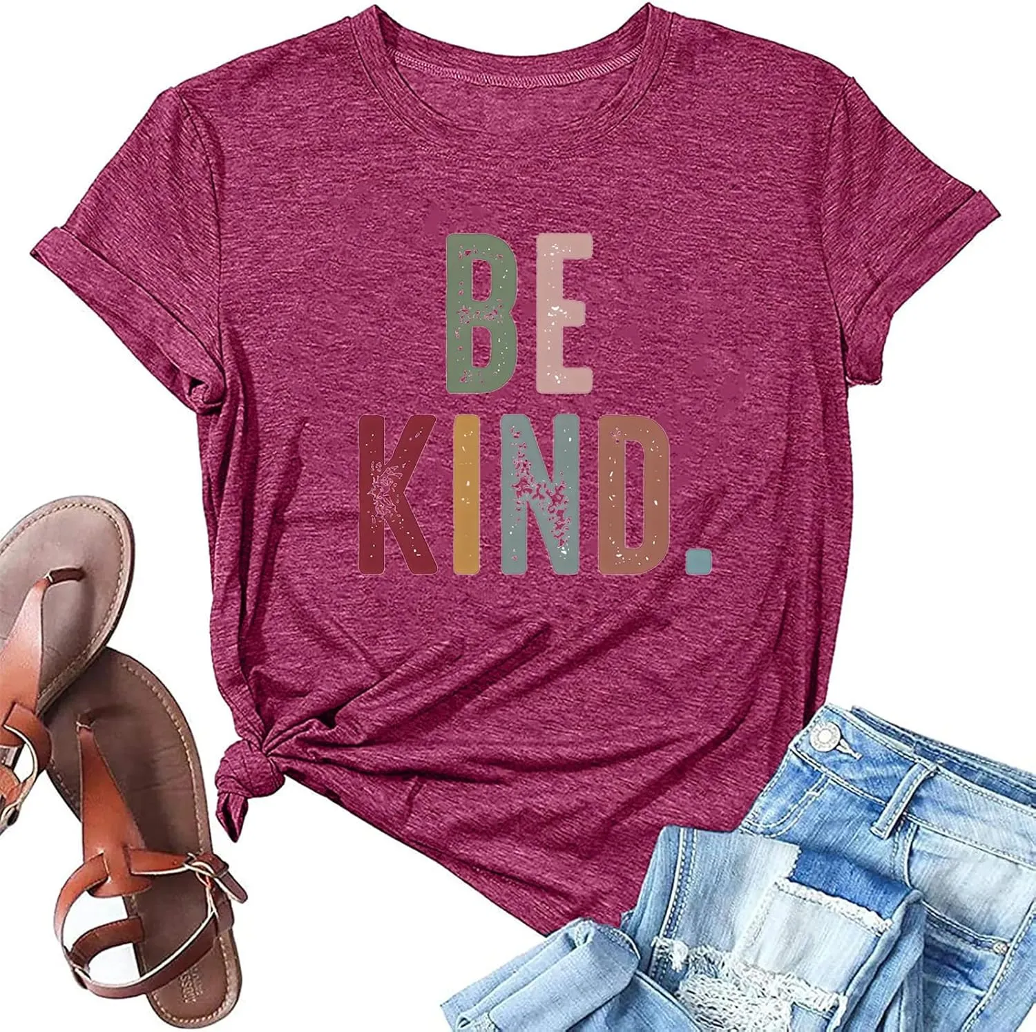 Women's Be Kind Shirt Graphic Tees Short Sleev Loose Fit Tshirts Cute Casual Summer Tops Teacher Shirts Beige L