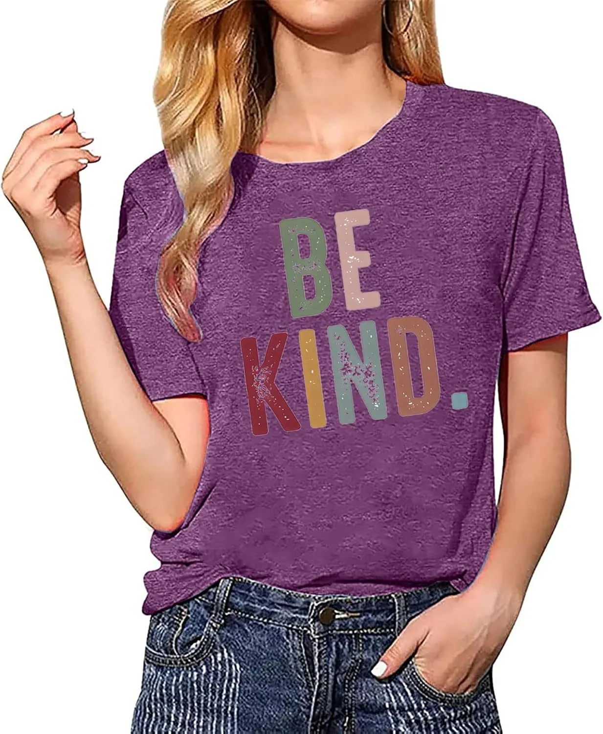 Women's Be Kind Shirt Graphic Tees Short Sleev Loose Fit Tshirts Cute Casual Summer Tops Teacher Shirts Beige L