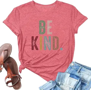 Women's Be Kind Shirt Graphic Tees Short Sleev Loose Fit Tshirts Cute Casual Summer Tops Teacher Shirts Beige L