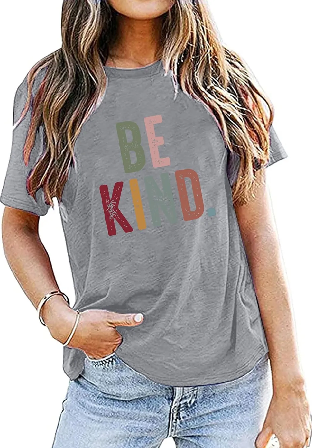 Women's Be Kind Shirt Graphic Tees Short Sleev Loose Fit Tshirts Cute Casual Summer Tops Teacher Shirts Beige L