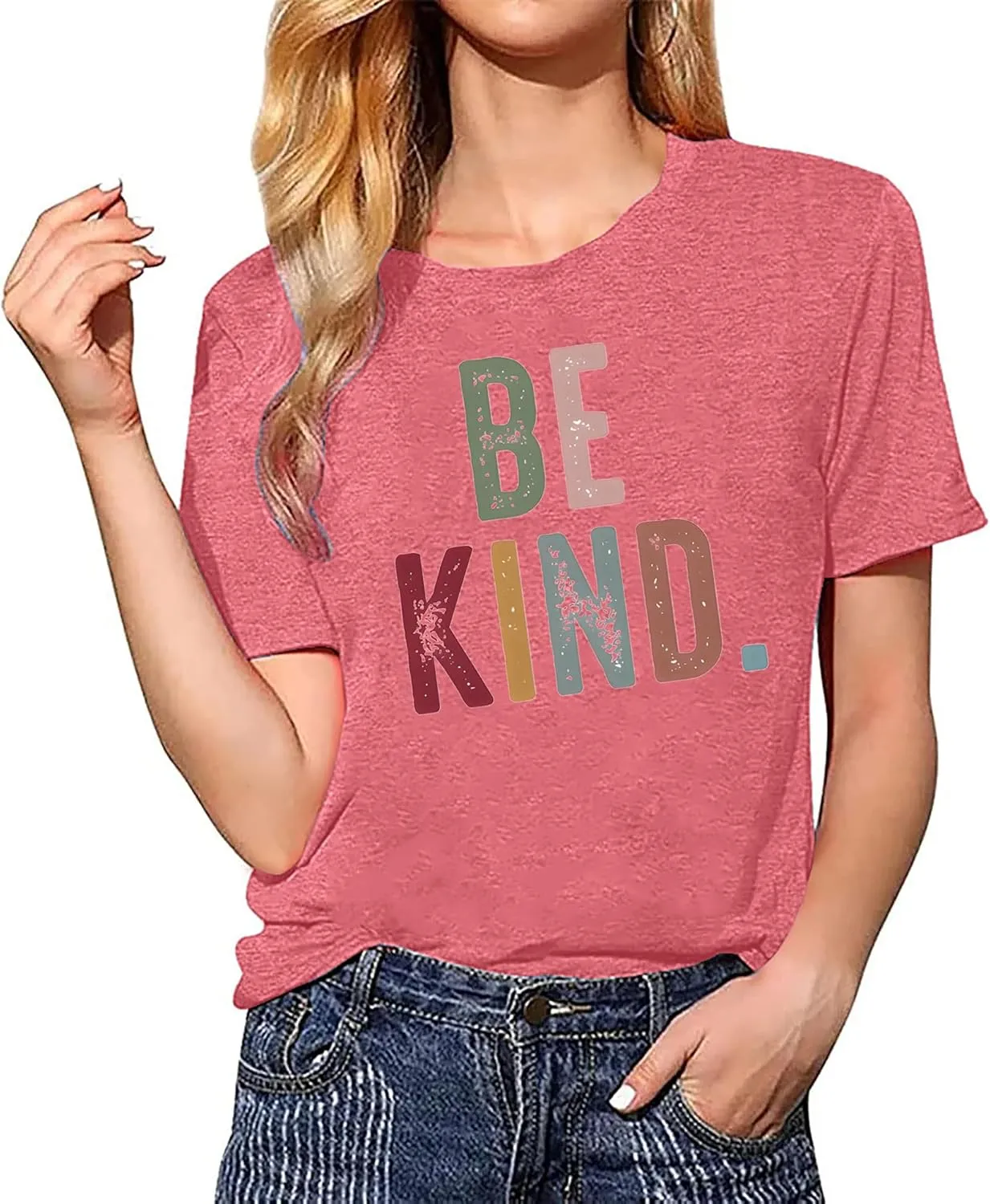 Women's Be Kind Shirt Graphic Tees Short Sleev Loose Fit Tshirts Cute Casual Summer Tops Teacher Shirts Beige L