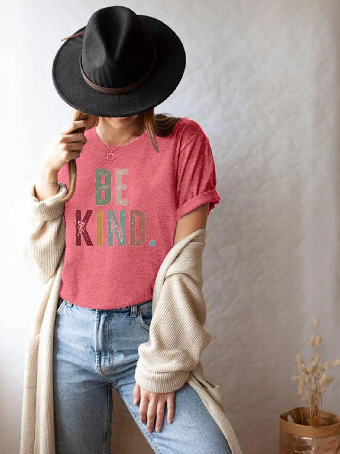 Women's Be Kind Shirt Graphic Tees Short Sleev Loose Fit Tshirts Cute Casual Summer Tops Teacher Shirts Beige L