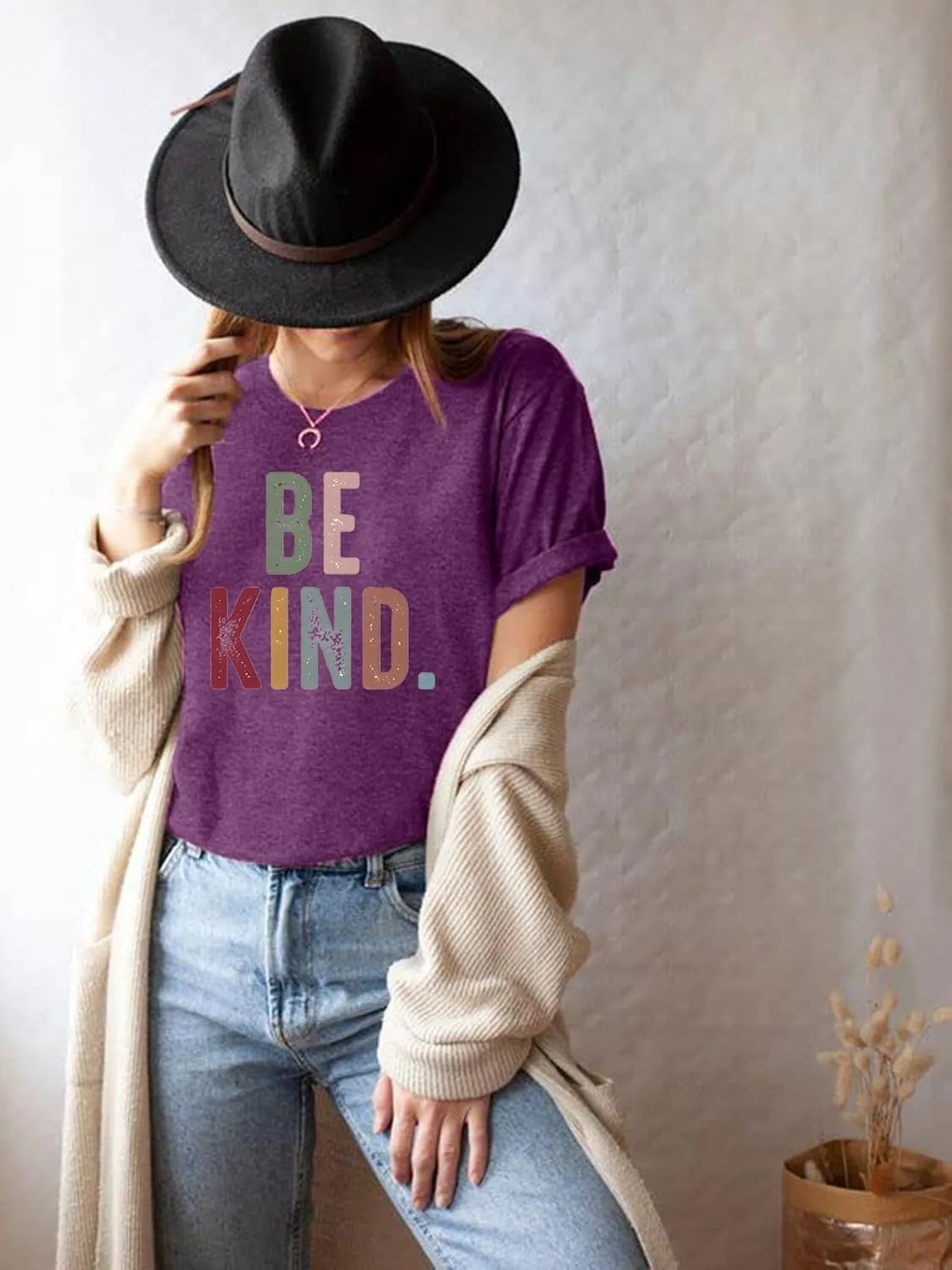 Women's Be Kind Shirt Graphic Tees Short Sleev Loose Fit Tshirts Cute Casual Summer Tops Teacher Shirts Beige L