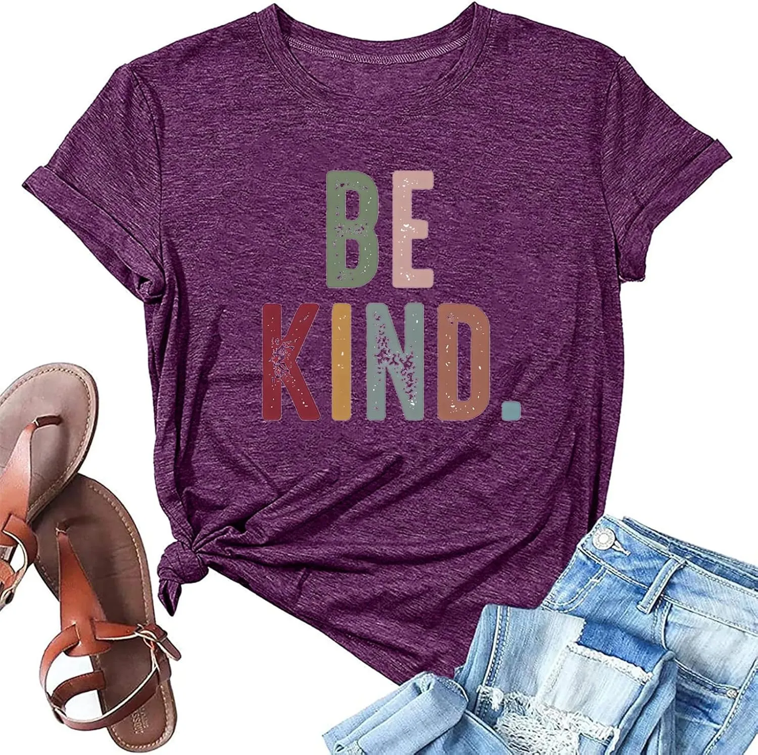 Women's Be Kind Shirt Graphic Tees Short Sleev Loose Fit Tshirts Cute Casual Summer Tops Teacher Shirts Beige L