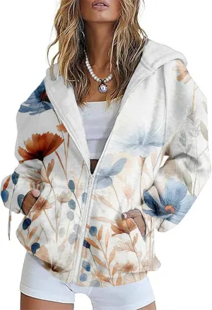 Women's Butterfly Graphic Hoodies Oversized Zip Up Sweatshirts Long Sleeve Fall Vintage Novelty Hoodies with Pockets