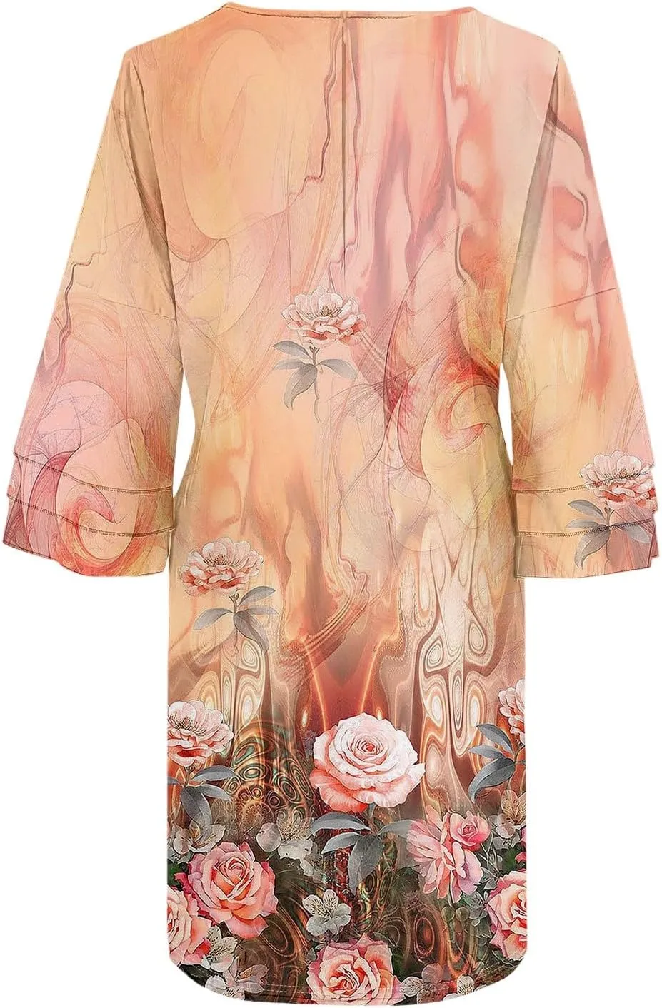 Womens Casual Boho Dresses Trendy Flower Print Summer Dress Loose Fit V Neck 3/4 Bell Sleeve Flowy Dress
