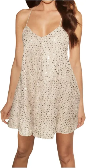 Women's Casual Dresses,2025 Summer Boho Halter Deep V Neck Shundress Patchwork Mini Dresses Going Out Short Dress