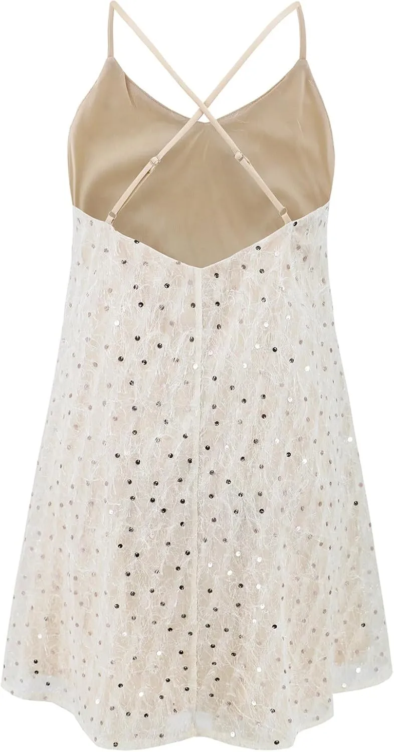 Women's Casual Dresses,2025 Summer Boho Halter Deep V Neck Shundress Patchwork Mini Dresses Going Out Short Dress