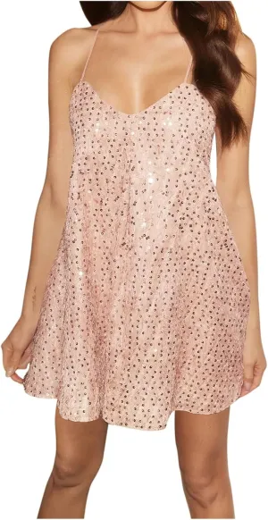 Women's Casual Dresses,2025 Summer Boho Halter Deep V Neck Shundress Patchwork Mini Dresses Going Out Short Dress