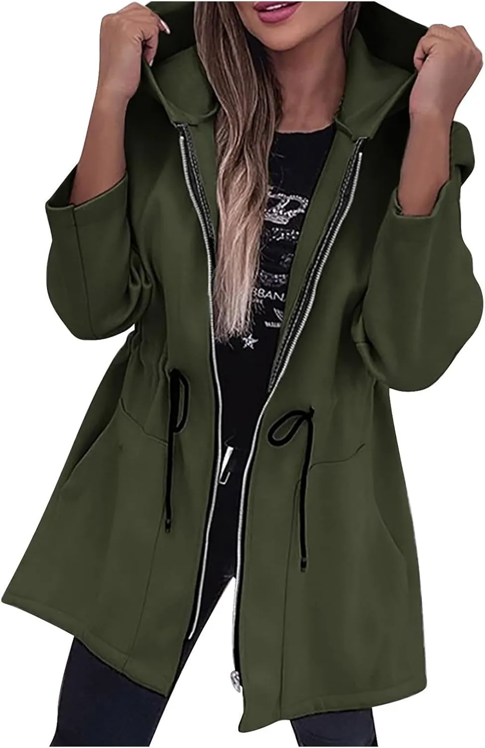 Womens Casual Hooded Jackets Zip Up Long Sleeve Jacket Oversized Open Front Hoodie Lightweight Windbreaker