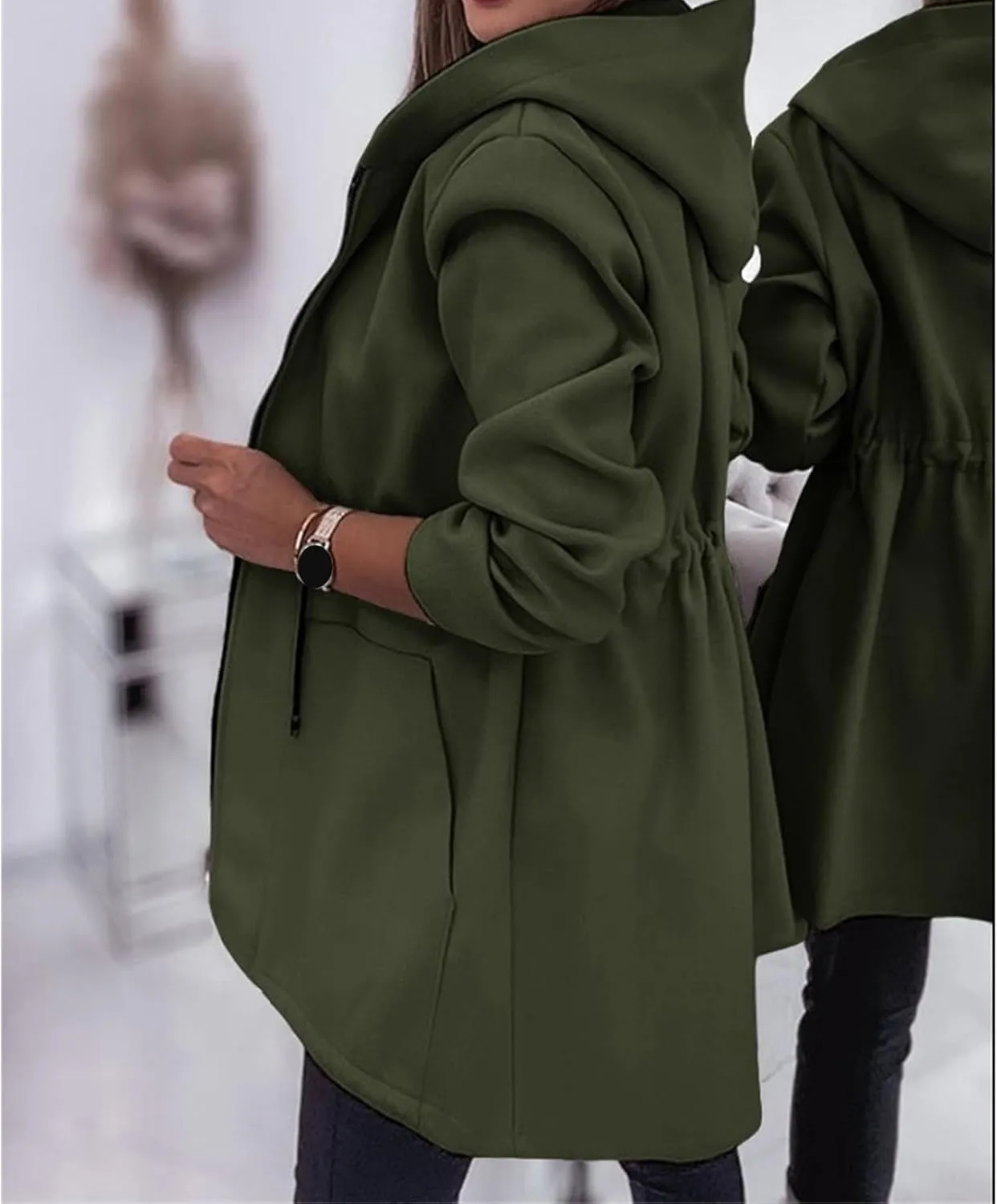 Womens Casual Hooded Jackets Zip Up Long Sleeve Jacket Oversized Open Front Hoodie Lightweight Windbreaker
