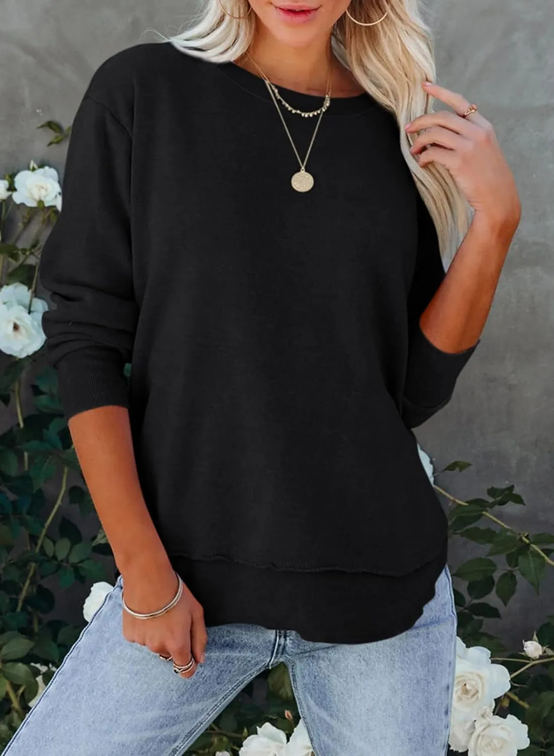 Women's Casual Long Sleeve Crewneck Sweatshirt Loose Flowy Lightweight Pullover Sweatshirts Tops