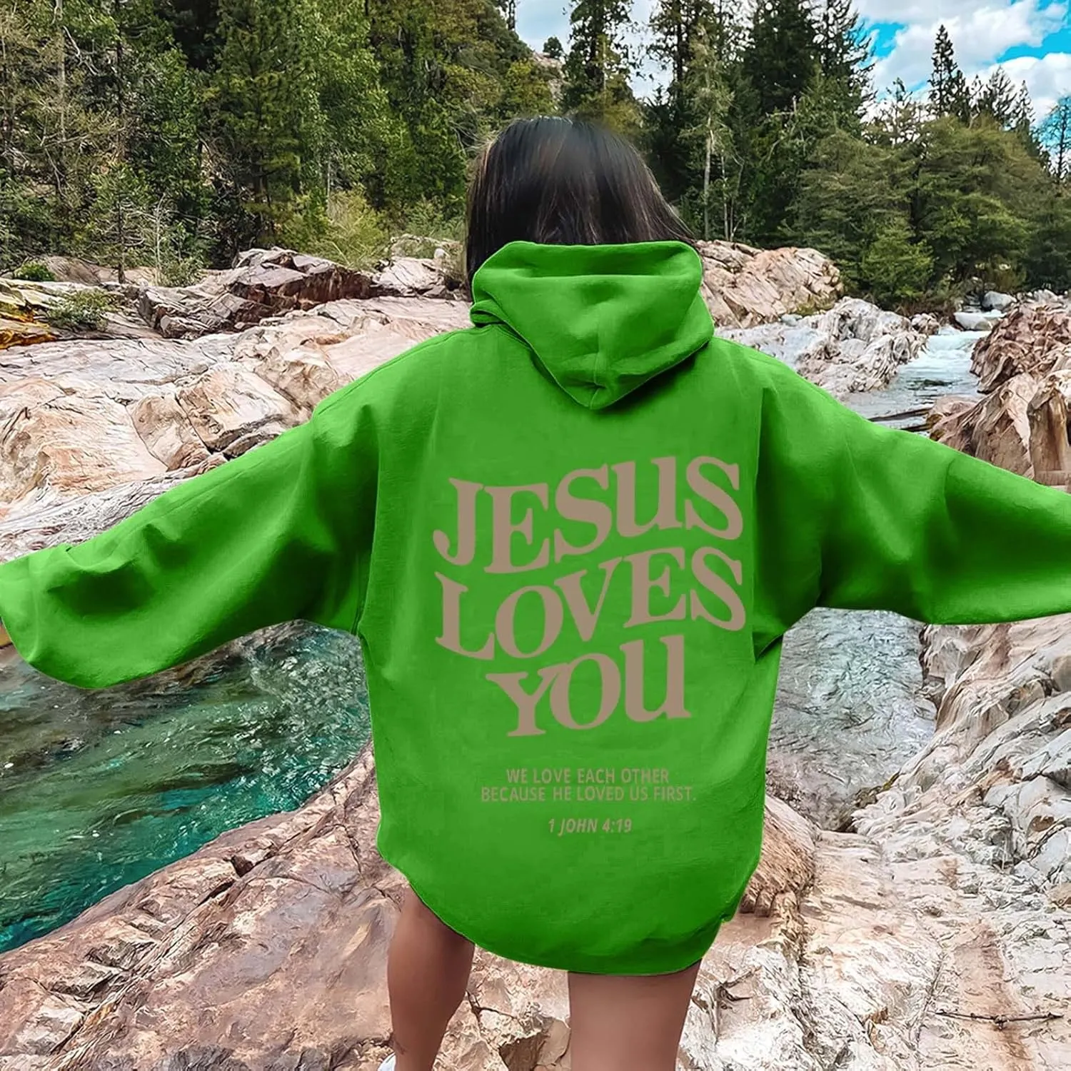 Women's Christian Jesus Loves You Hoodie - Faith Over Fear Pullover for Women