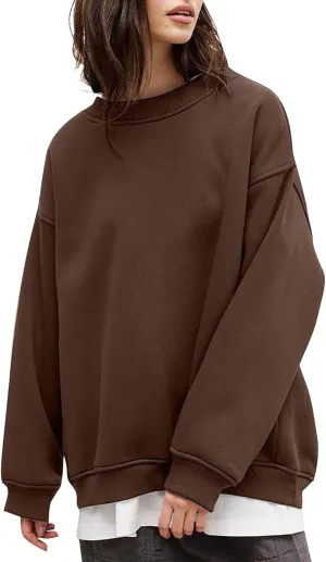 Womens Crew Neck Solid Color Sweatshirts Tops Long Sleeve Casual Pullover Cute Lightweight Loose Tops Fall Winter