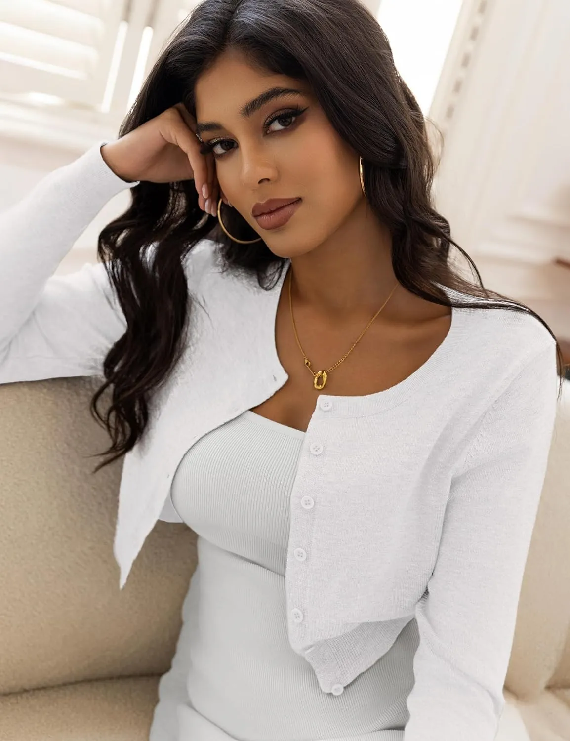 Women's Cropped Cardigan Sweaters Crew Neck Button Down Open Front Knit Bolero Shrugs
