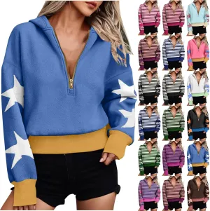 Womens Cropped Oversized Hoodies Long Sleeve Half Zip Pullover Sweatshirts 2024 Fashion Outfits Cute Y2K Clothes