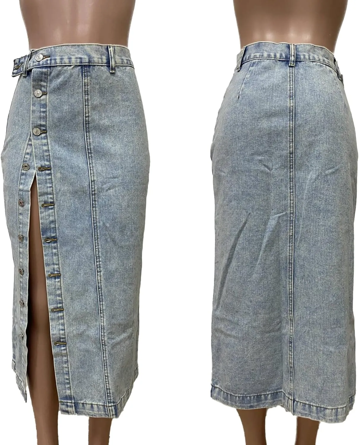 Women's Denim Maxi Skirt Sexy High Slit Long Skirts High Waist Cargo Jean Skirt Casual