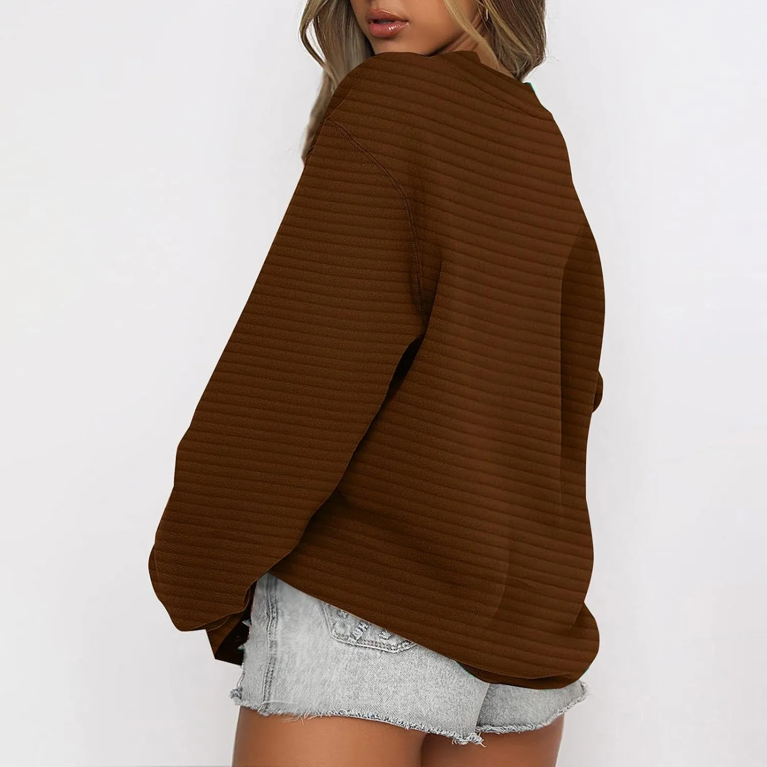 Women's Fashion Hoodies & Sweatshirts 2024 Oversized Long Sleeve Textured Sweatshirt Loose Fall Teen Girls Outfits