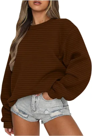 Women's Fashion Hoodies & Sweatshirts 2024 Oversized Long Sleeve Textured Sweatshirt Loose Fall Teen Girls Outfits
