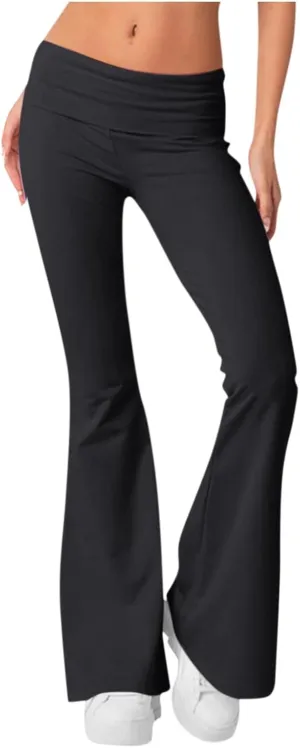 Womens Flare Pants Solid Color Bootcut Yoga Leggings Low Waisted Tummy Control Workout Slacks