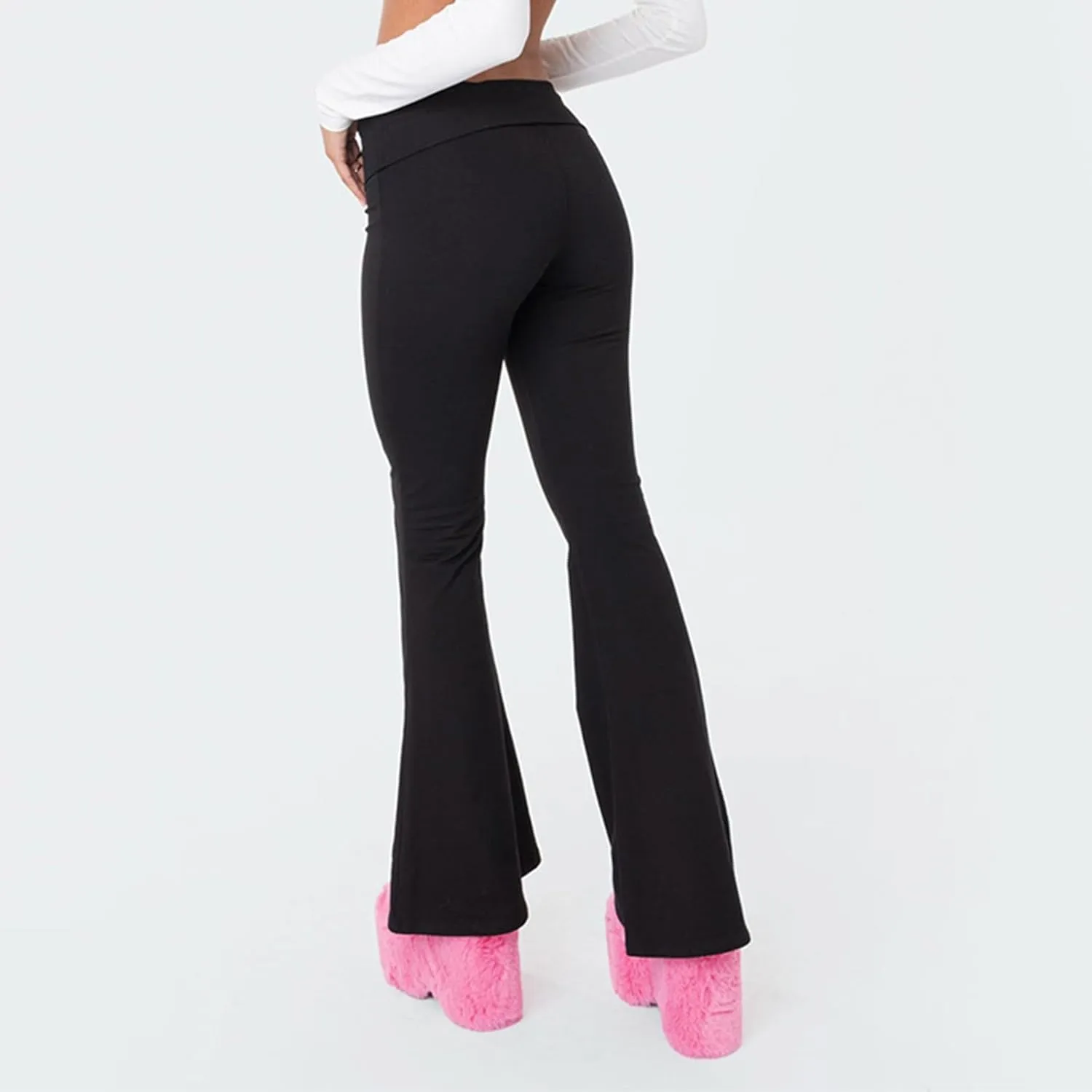 Womens Flare Pants Solid Color Bootcut Yoga Leggings Low Waisted Tummy Control Workout Slacks