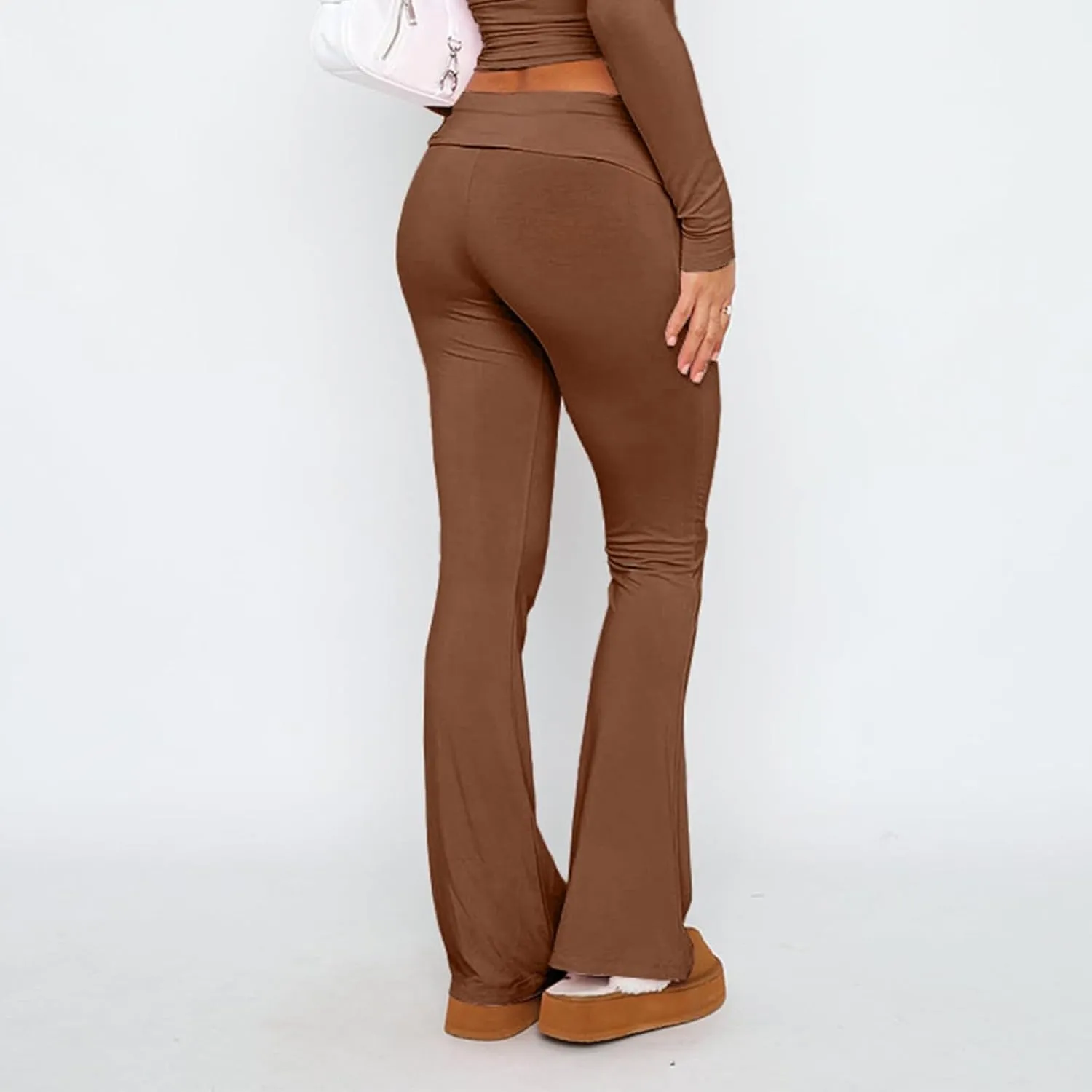 Womens Flare Pants Solid Color Bootcut Yoga Leggings Low Waisted Tummy Control Workout Slacks