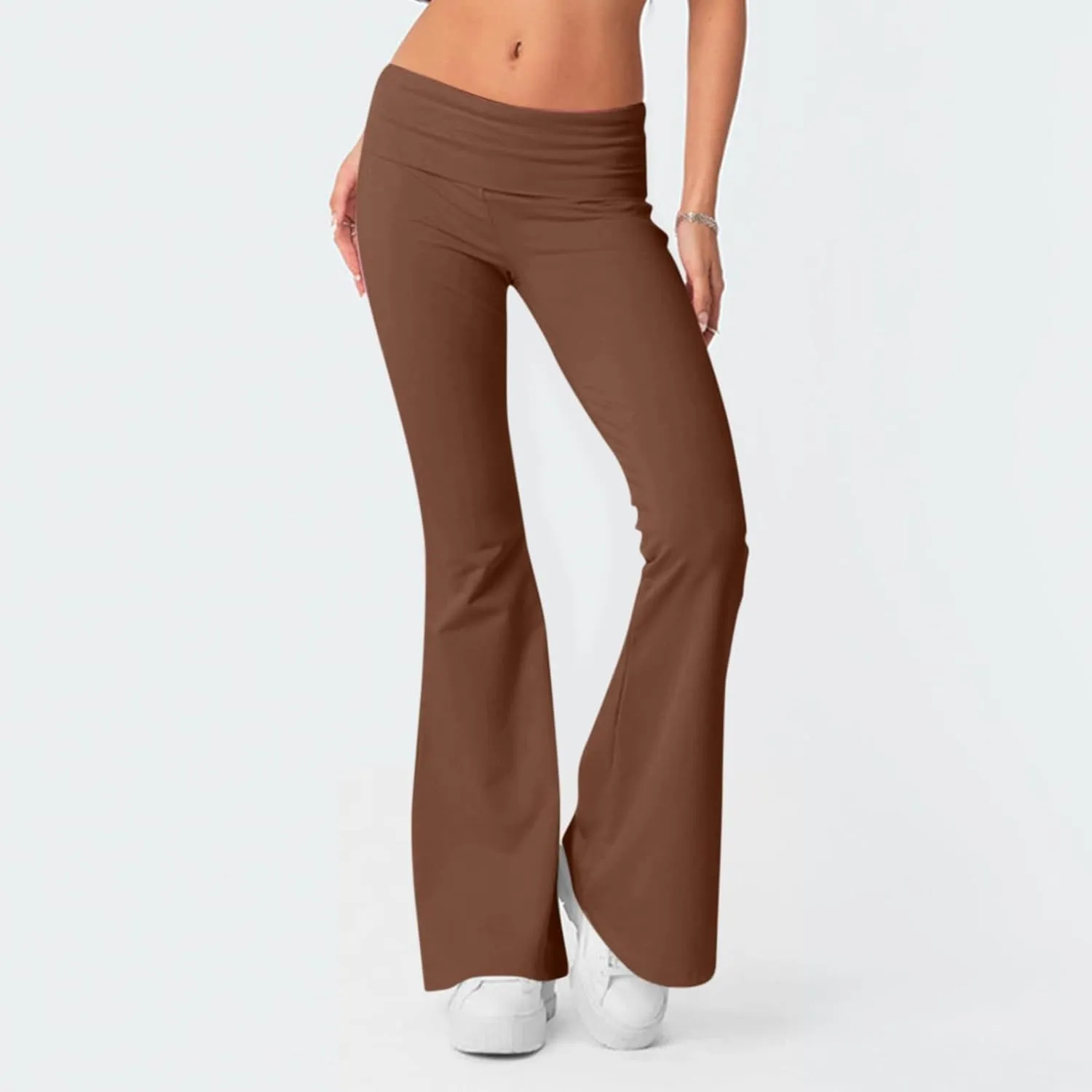 Womens Flare Pants Solid Color Bootcut Yoga Leggings Low Waisted Tummy Control Workout Slacks