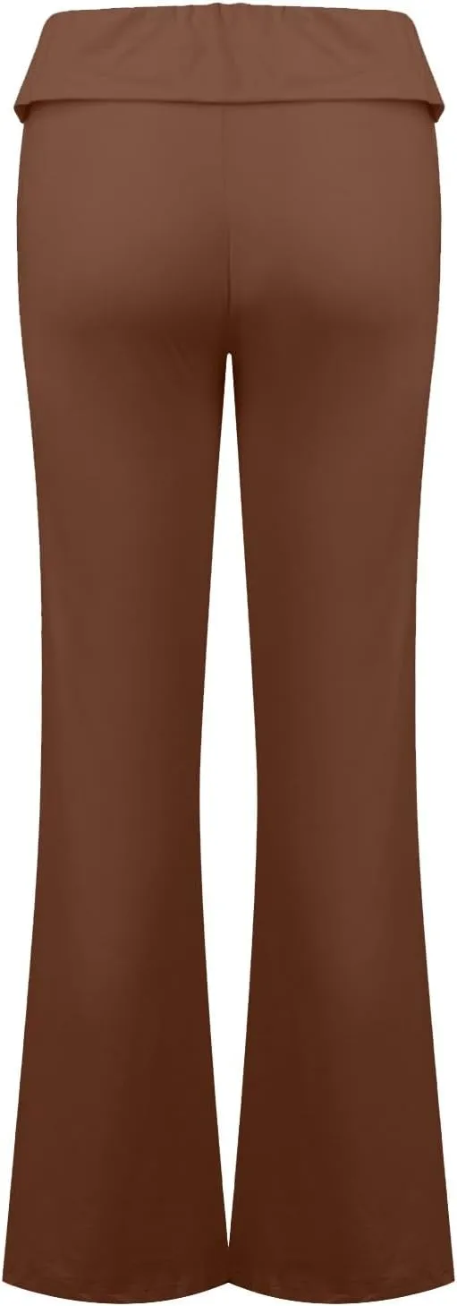 Womens Flare Pants Solid Color Bootcut Yoga Leggings Low Waisted Tummy Control Workout Slacks