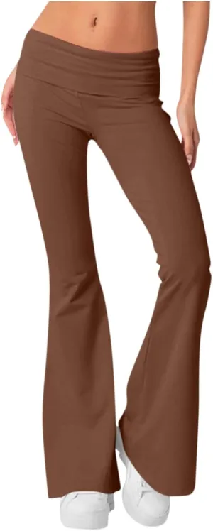 Womens Flare Pants Solid Color Bootcut Yoga Leggings Low Waisted Tummy Control Workout Slacks