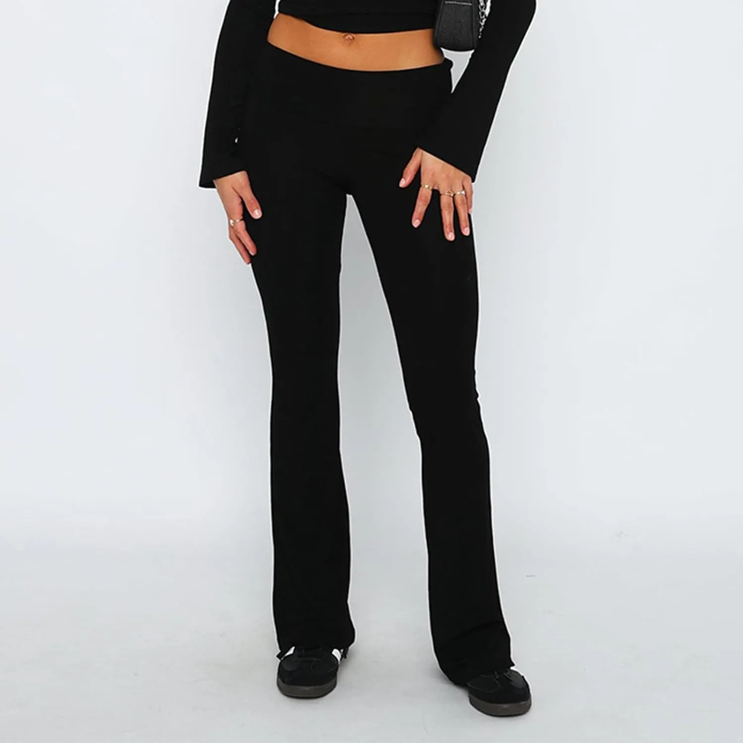 Womens Flare Pants Solid Color Bootcut Yoga Leggings Low Waisted Tummy Control Workout Slacks