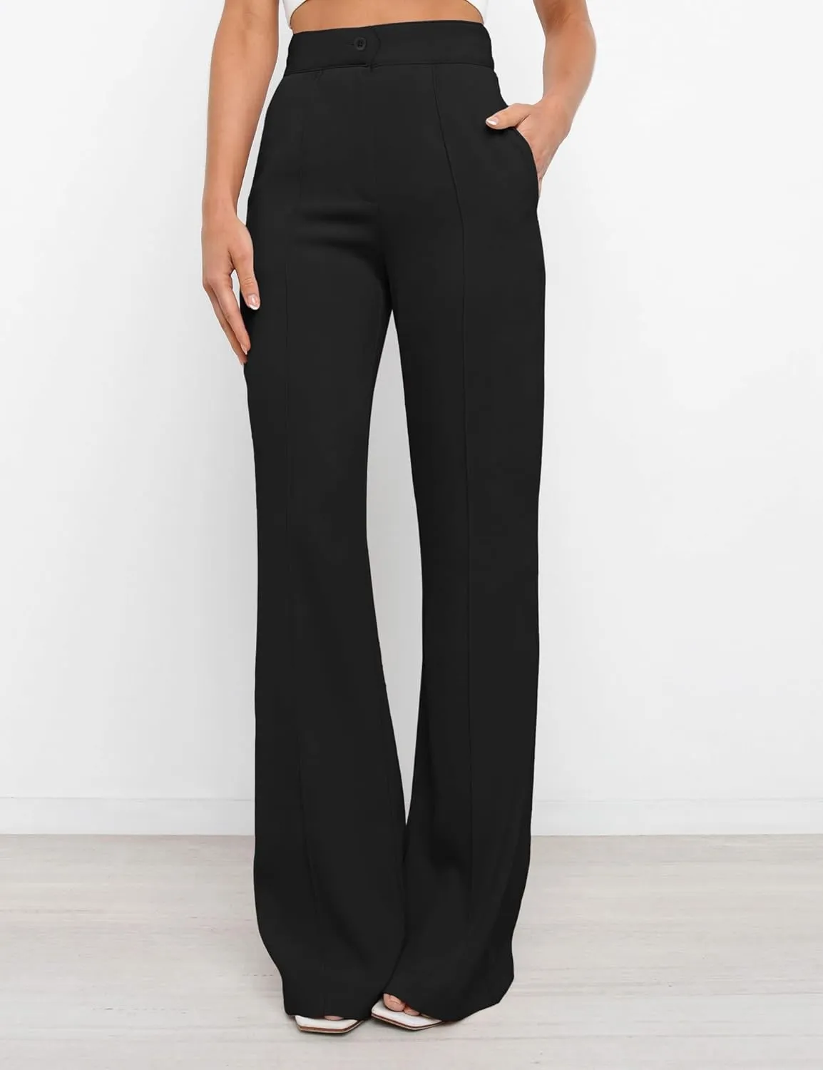 Women's High Waist Casual Dress Pants, Lightweight Wide Leg Long Trousers, Work Pants with Pockets for Women Office.