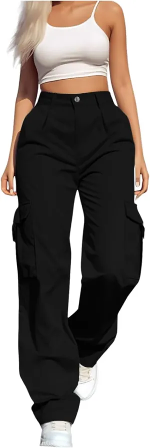 Women's Hiking Wide Leg Cargo Pants Lightweight Quick Dry Outdoor Buttons High Waisted Workout Pants with Pockets