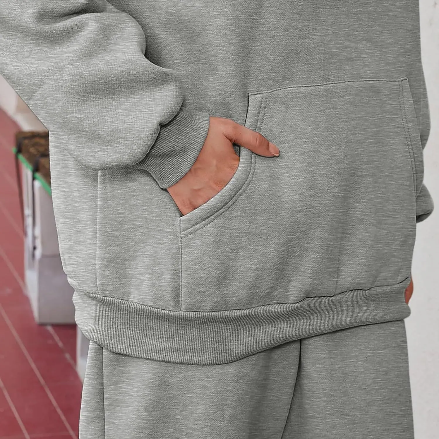 Womens Hoodie 2 Piece Set Trendy Oversized Baggy Lounge Y2K Sweatsuit Sets Casual Solid Color Loose Fit Tracksuit Set