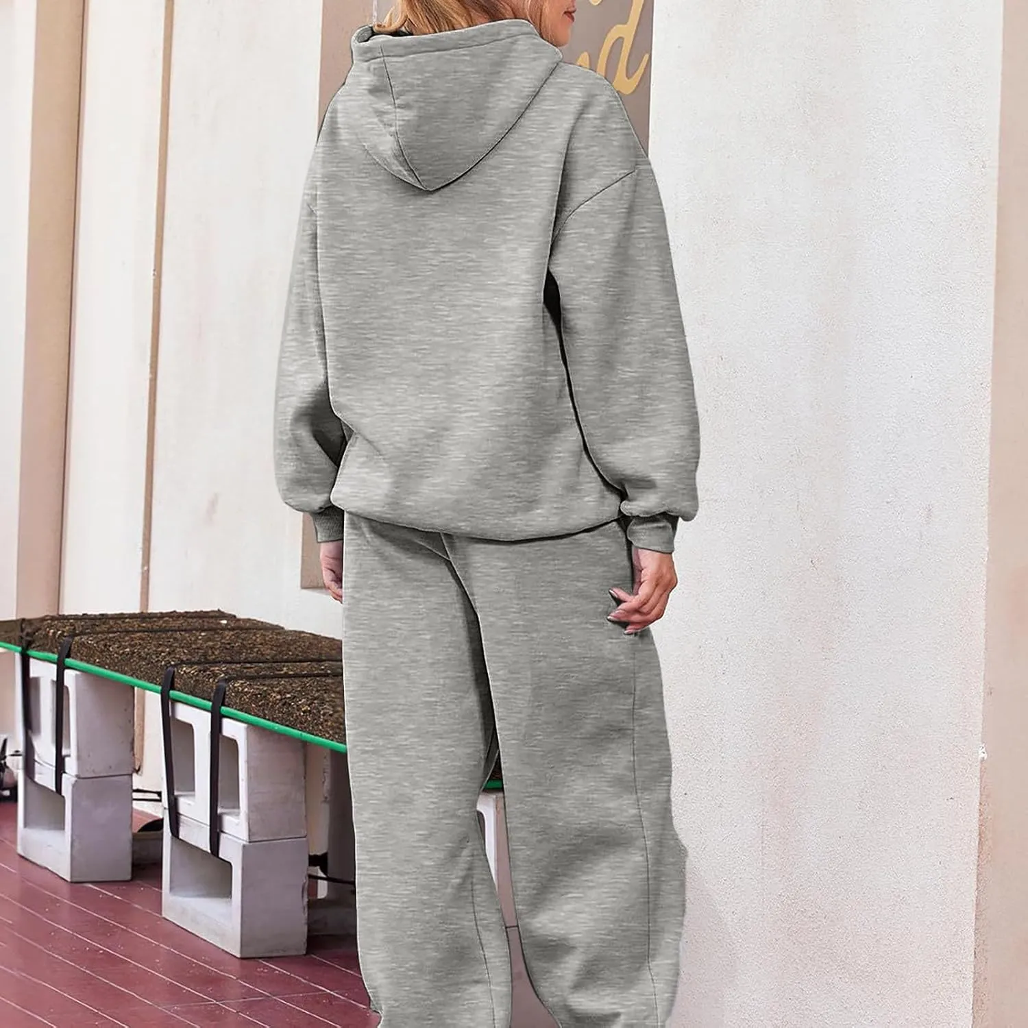 Womens Hoodie 2 Piece Set Trendy Oversized Baggy Lounge Y2K Sweatsuit Sets Casual Solid Color Loose Fit Tracksuit Set