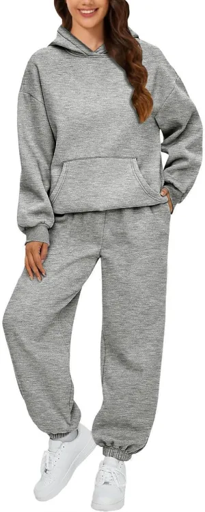 Womens Hoodie 2 Piece Set Trendy Oversized Baggy Lounge Y2K Sweatsuit Sets Casual Solid Color Loose Fit Tracksuit Set