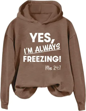 Womens Hoodies Letter Print Long Sleeve Sweatshirts Casual Loose Comfy Pullover Tops Winter Fashion Outfits 2024