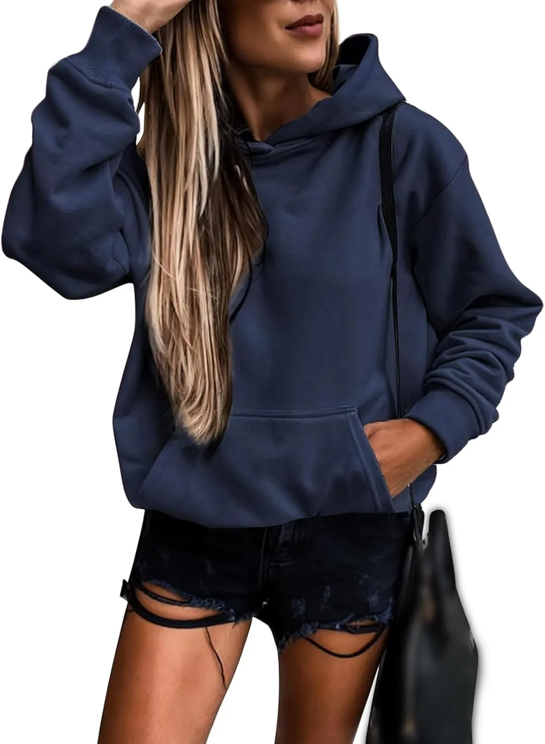 Womens Hoodies Pullover Oversized Long Sleeve Hooded Sweatshirt Casual Lightweight Solid Color Sweatshirts 2024 Fall