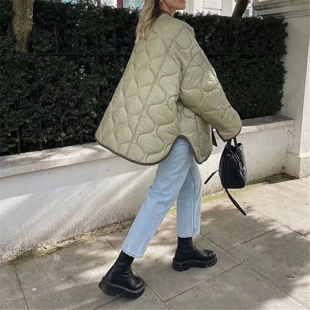 Women's Jacket Oversize Winter Coat Cotton Padded Clothes Loose Casual Vintage Without Collar Jacket