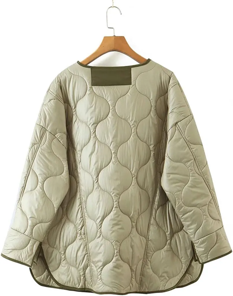 Women's Jacket Oversize Winter Coat Cotton Padded Clothes Loose Casual Vintage Without Collar Jacket